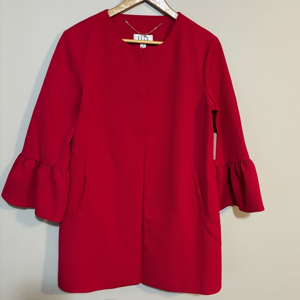 Elle Vibrant Pink (Maui Rose) Ruffle 3/4 Sleeve Jacket | Womens Size M | NWT